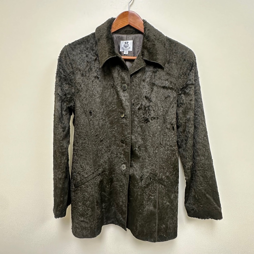 Renfrew Vintage Faux Fur Jacket Womens 10 Dark Brown Shaggy Coat USA